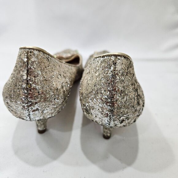 Coach Womens Monroe Sequin Bow Kitten Heels Size 7.5B Silver Low Heeled Shoes - Picture 9 of 14